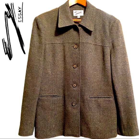 ESSAY Vintage Tweed Wool Sports Blazer Green - Picture 11 of 14